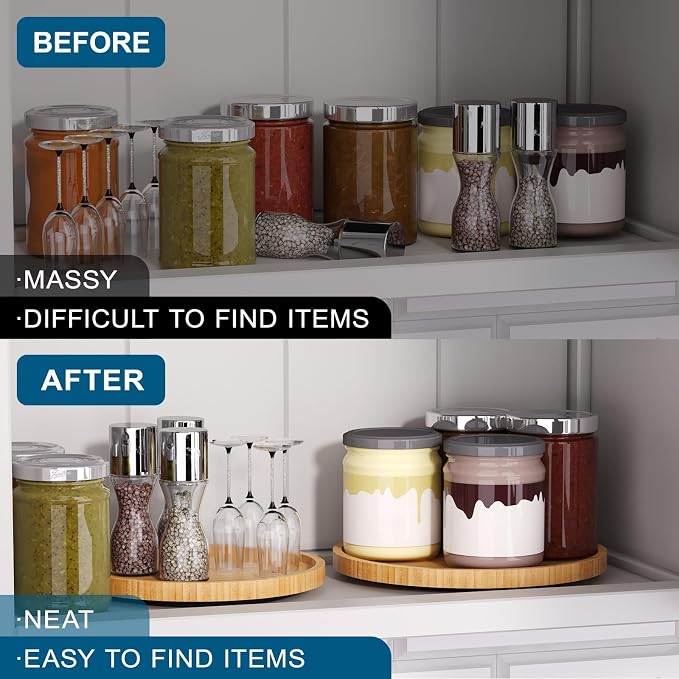 Lazy Susan Organizer for Kitchen, Bamboo Turntable for Cabinet, Middle（Natural） - Image 5