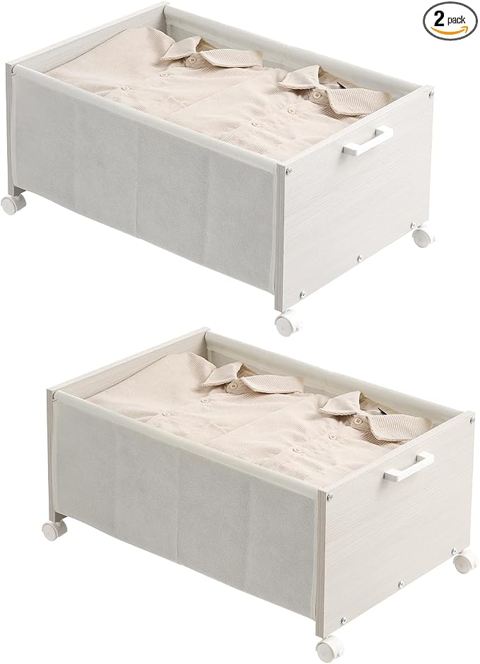 Under Bed Storage with Wheels, Wooden Under Bed Drawers On Wheels, Rolling by FOUCSSOMEI