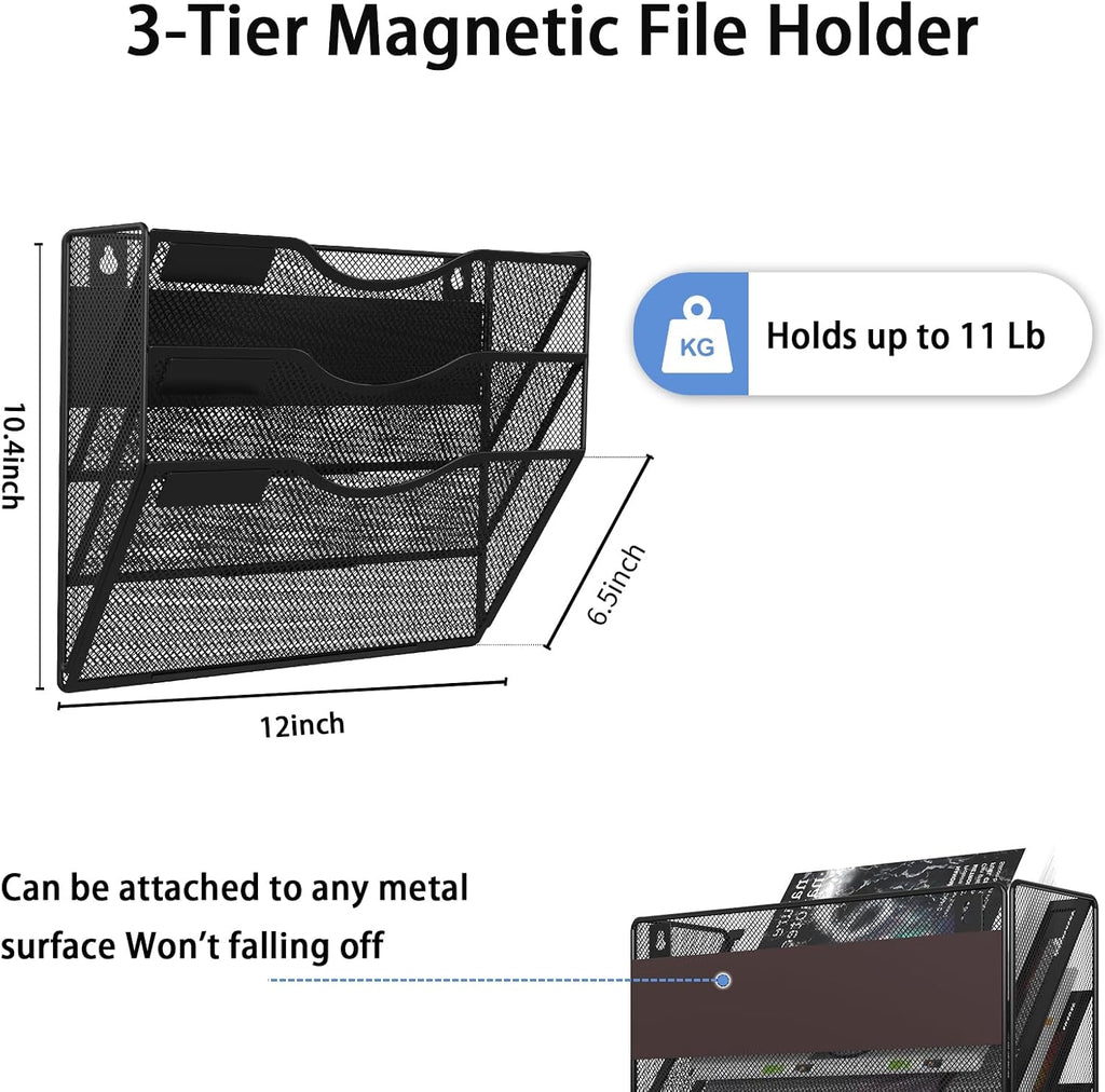 3-Tier Magnetic File Holder, No Drilling Installation File Cabinet