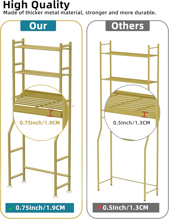 3-Tier Over The Toilet Storage, Freestanding Metal Bathroom Shelves - Image 7