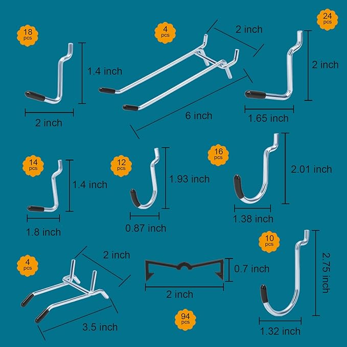 248PCS Pegboard Accessories Organizer Kit, 1/8 and 1/4 inch Pegboard Hooks - Image 4