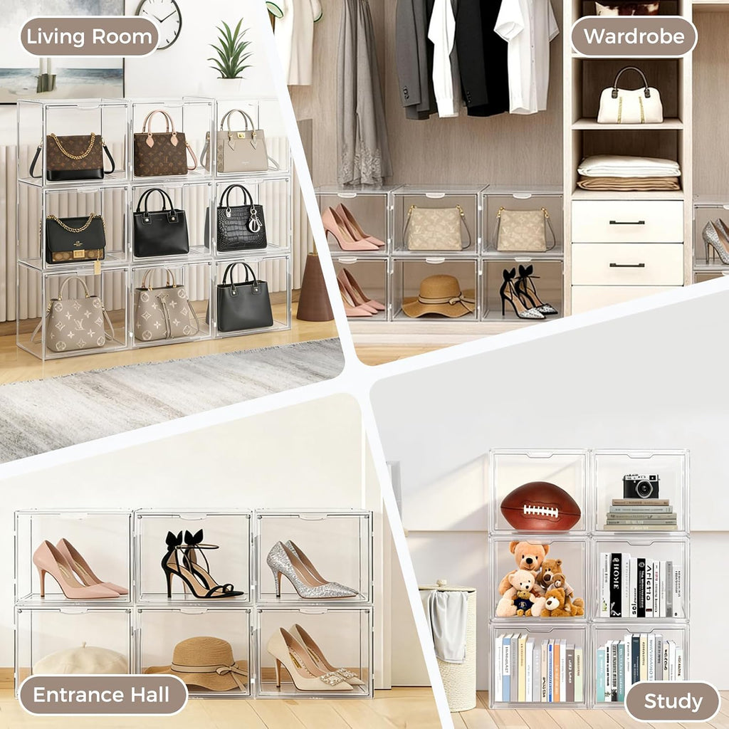 3 Pack Acrylic Purse Storage Organizer for Closet, Stackable