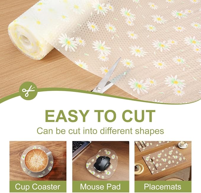 FEXIA Shelf Liner 17.5 Inch x 20 FT Daisy Non Slip Waterproof Cabinet and - Image 4