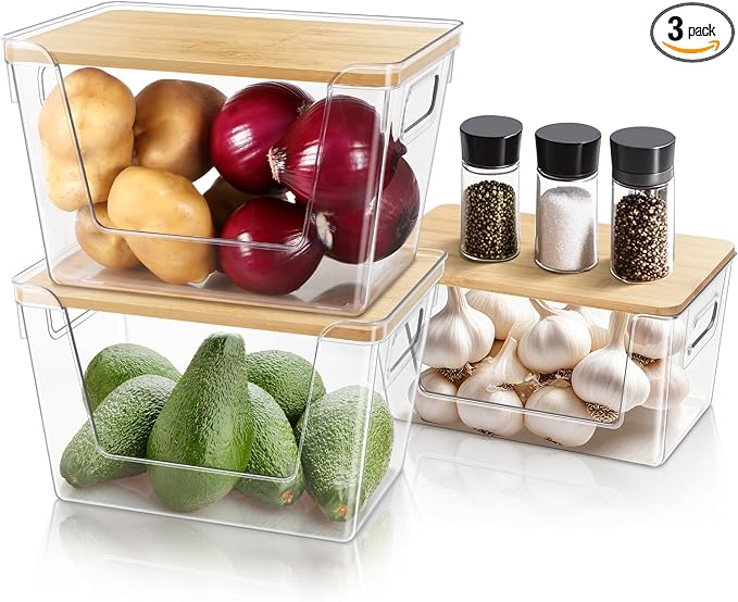 Pantry Organizers and Storage, Stackable Plastic Pantry Organizer by LEAWALK