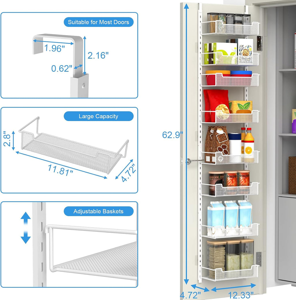 VyGrow 12.3" W Narrow Over the Door Pantry Organizer, 8-Tier Over the
