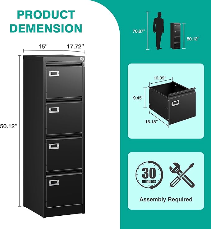 SISESOL 4 Drawer File Cabinet - Image 6