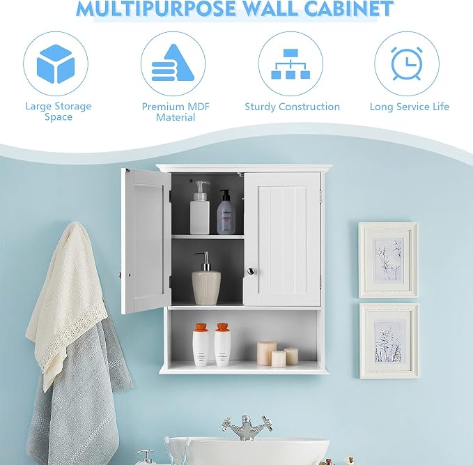 Tangkula Bathroom Wall Cabinet, Wooden Hanging Storage - Image 5