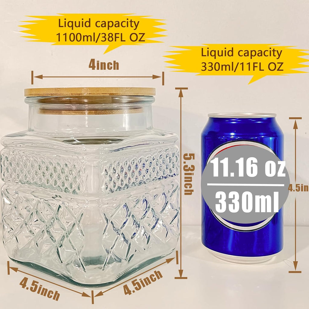 Viovian 38 oz Square Glass Storage Jars with Airtight Lids and Spoon