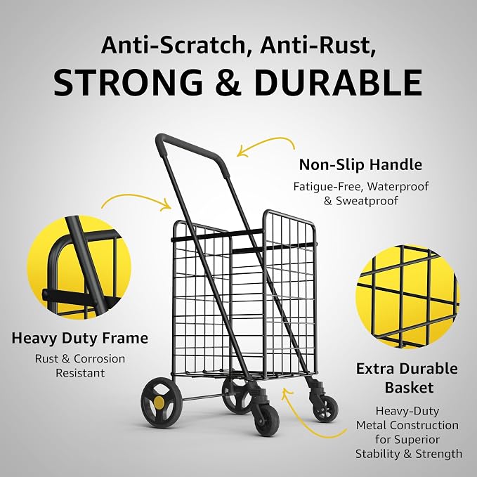 Shopping Cart w/Waterproof Basket Liner & 360° Swivel Wheels | Foldable - Image 4