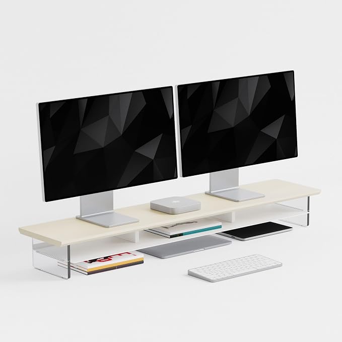 Dual‑Tier Monitor Stand for Modern Desk Setup – Minimalist Wooden and Metal by FENSULN