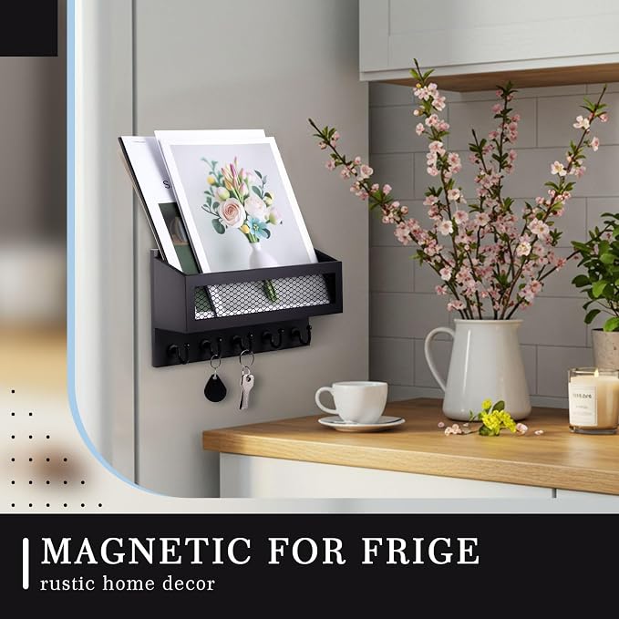 Magnetic Mail and Key Holder for Wall Fridge Wooden Mail Organizer - Image 4