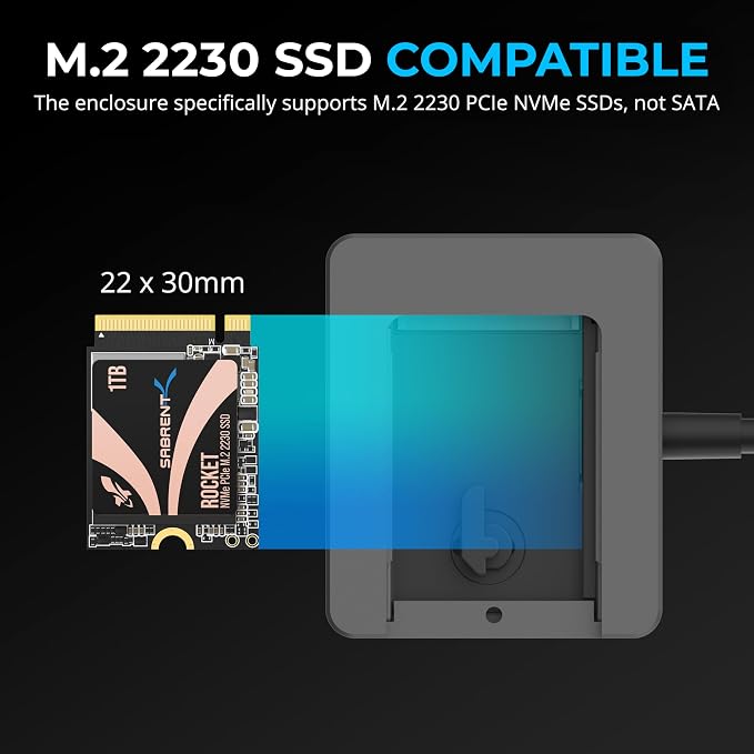 SABRENT USB-C Enclosure for M.2 2230 PCIe NVMe SSDs, 10Gbps Transfer Speed - Image 5