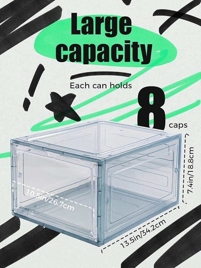 6 Pack Hat Organizer Box, Stackable Clear Baseball Caps Holder Box Containers - Image 2