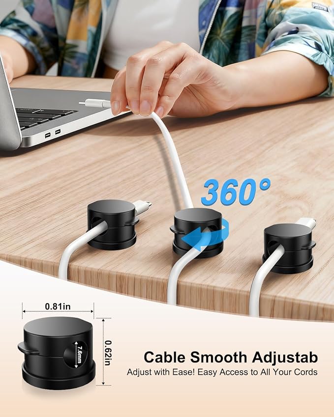 OneLeaf 12 Pack 360° Rotatable Spring Cable Clips, Adhesive Cord Holder - Image 3