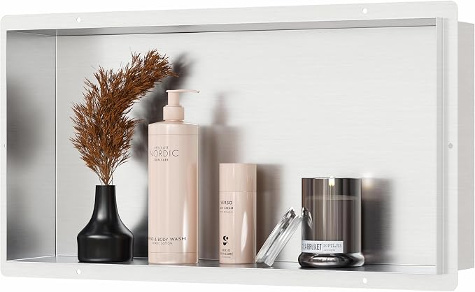 Stainless Steel Shower Niche 24" X 12", No Tile Needed Wall Niche Shower by Qeke