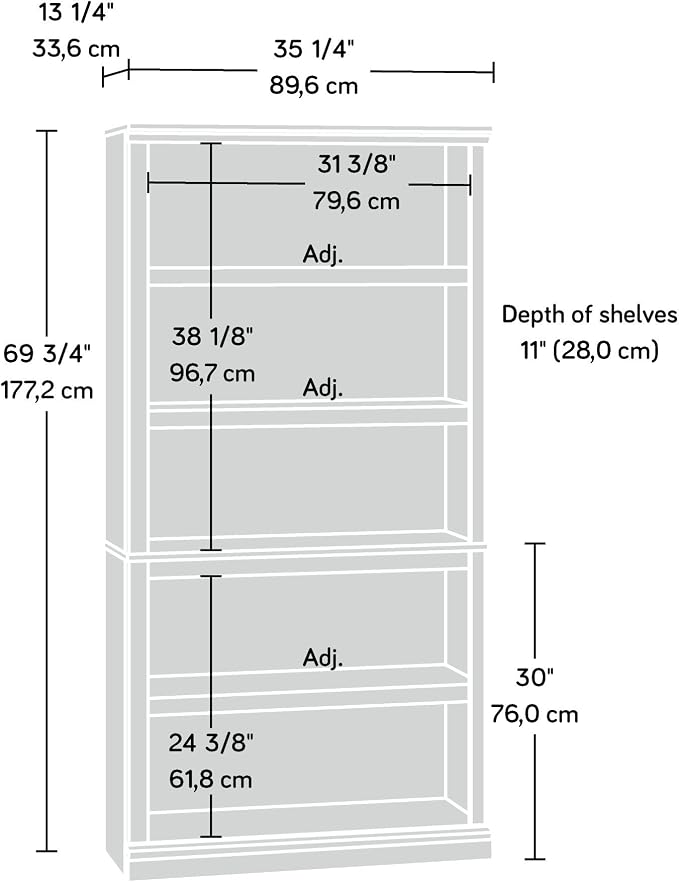 Sauder 5 Tier Book Shelf Wooden Bookcase Multipurpose Bookshelf - Image 3