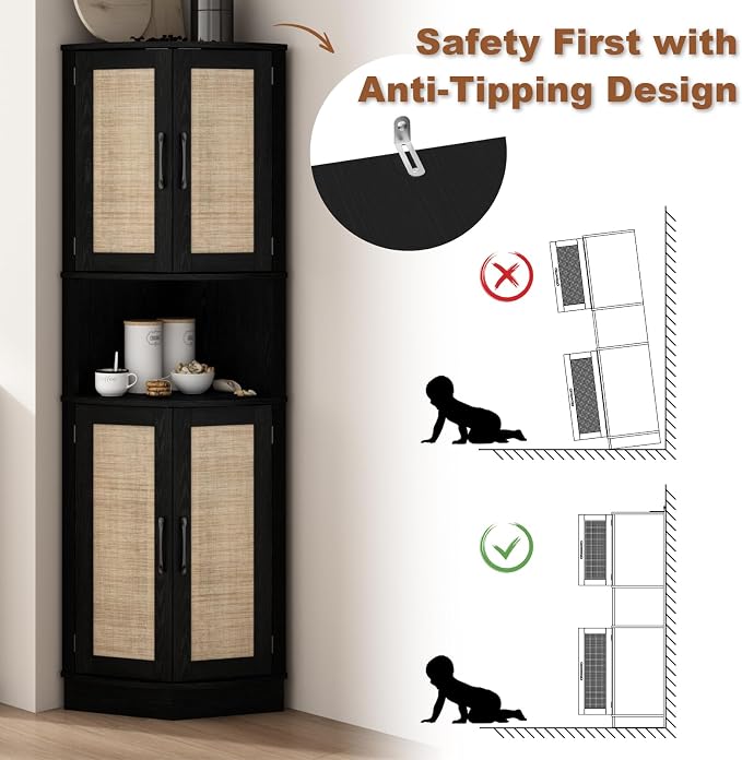 Tall Corner Cabinet, 64.7" Rattan Corner Storage Cabinet - Image 8