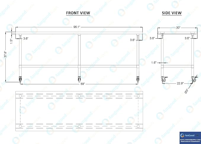 AmGood 30" x 96" Stainless Steel Work Table - Image 4