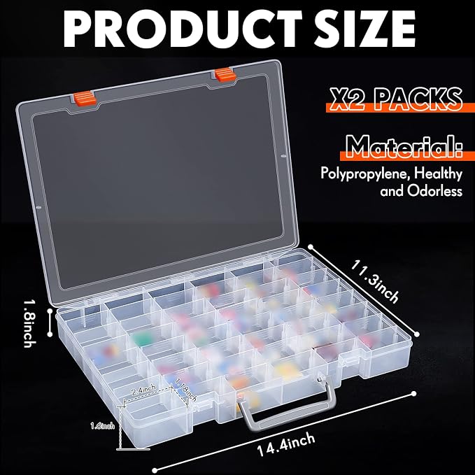 Juexica 2 Pcs Large 48 Grids Plastic Storage Bead Organizer Box, Tackle Box - Image 2