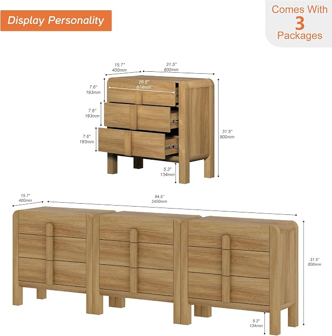 WAMPAT 3 in 1 9 Drawer Dresser for Bedroom, 94.5" Wide Mid Century Modern Wide - Image 2