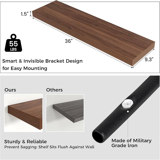 Floating Shelves for Wall, Engineered Wood Wall Shelves - Image 3