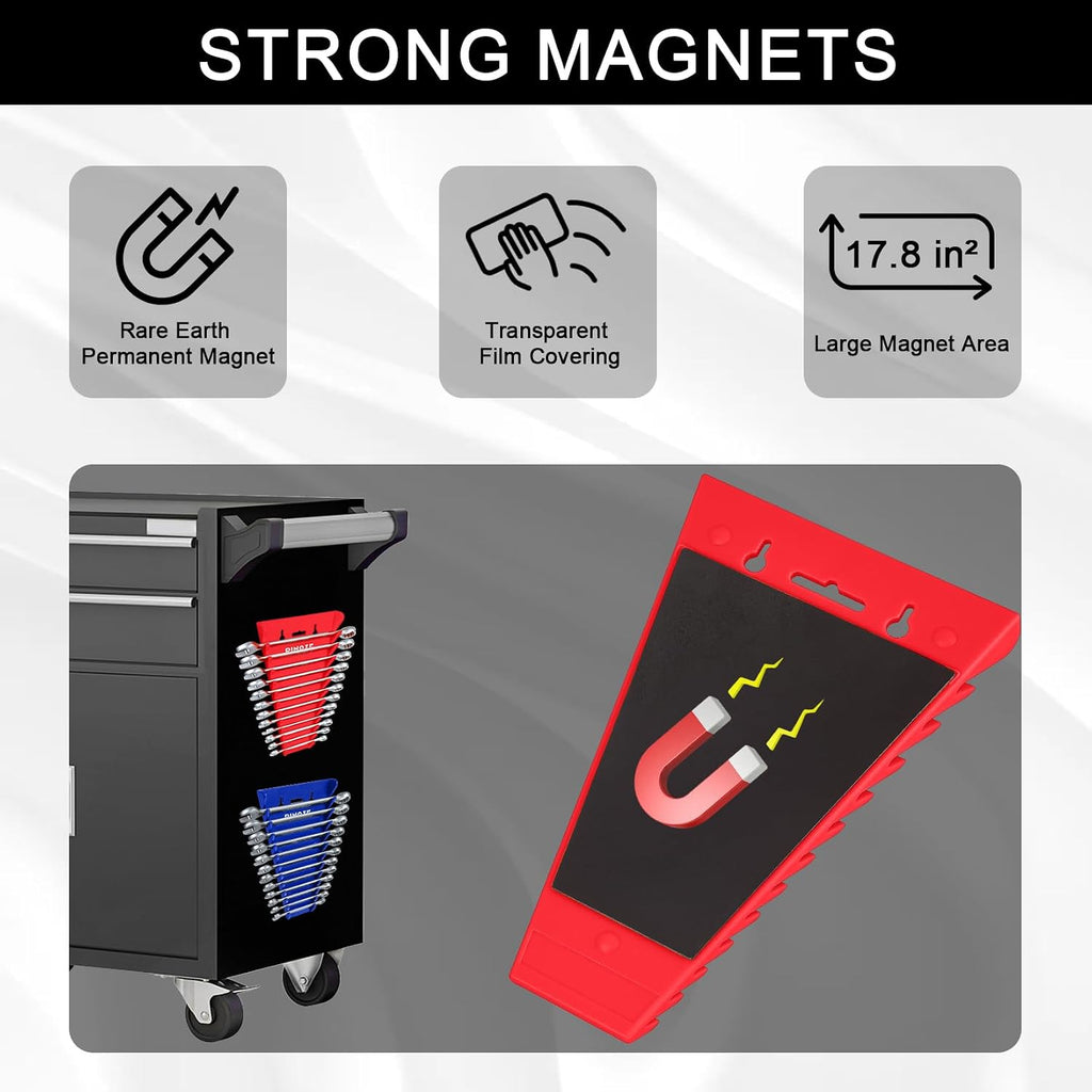 4-Piece Magnetic Wrench Organizer, 48-Slot Wrench Rack Tool Trays