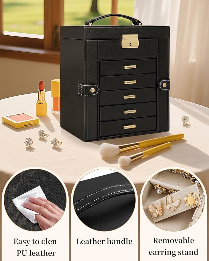 TORIBIO Large Jewelry Box for Women, Leather Jewelry Organizer - Image 6