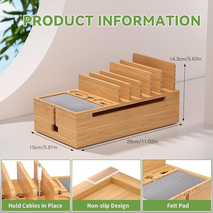 Pezin & Hulin Bamboo Charging Stand Rack, Wooden Charge Box - Image 7