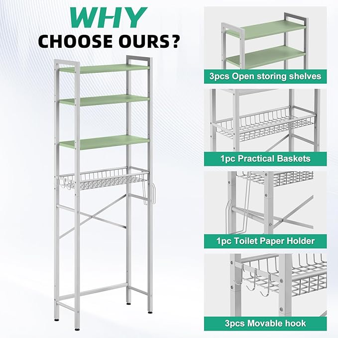 Over-The-Toilet Storage Rack, 4-Tier Bathroom Organizer Shelf Over Toilet - Image 6
