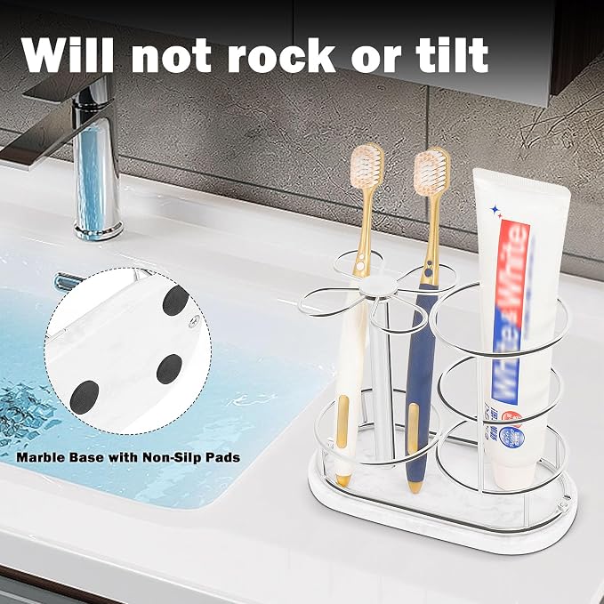 HarJue Toothbrush Holder Stand for Bathroom, Metal Toothbrush Organizer - Image 6