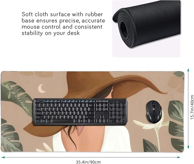 Elegant Lady Tropical Large Mouse Pad, Vintage Aesthetic Gaming Desk Mat - Image 3