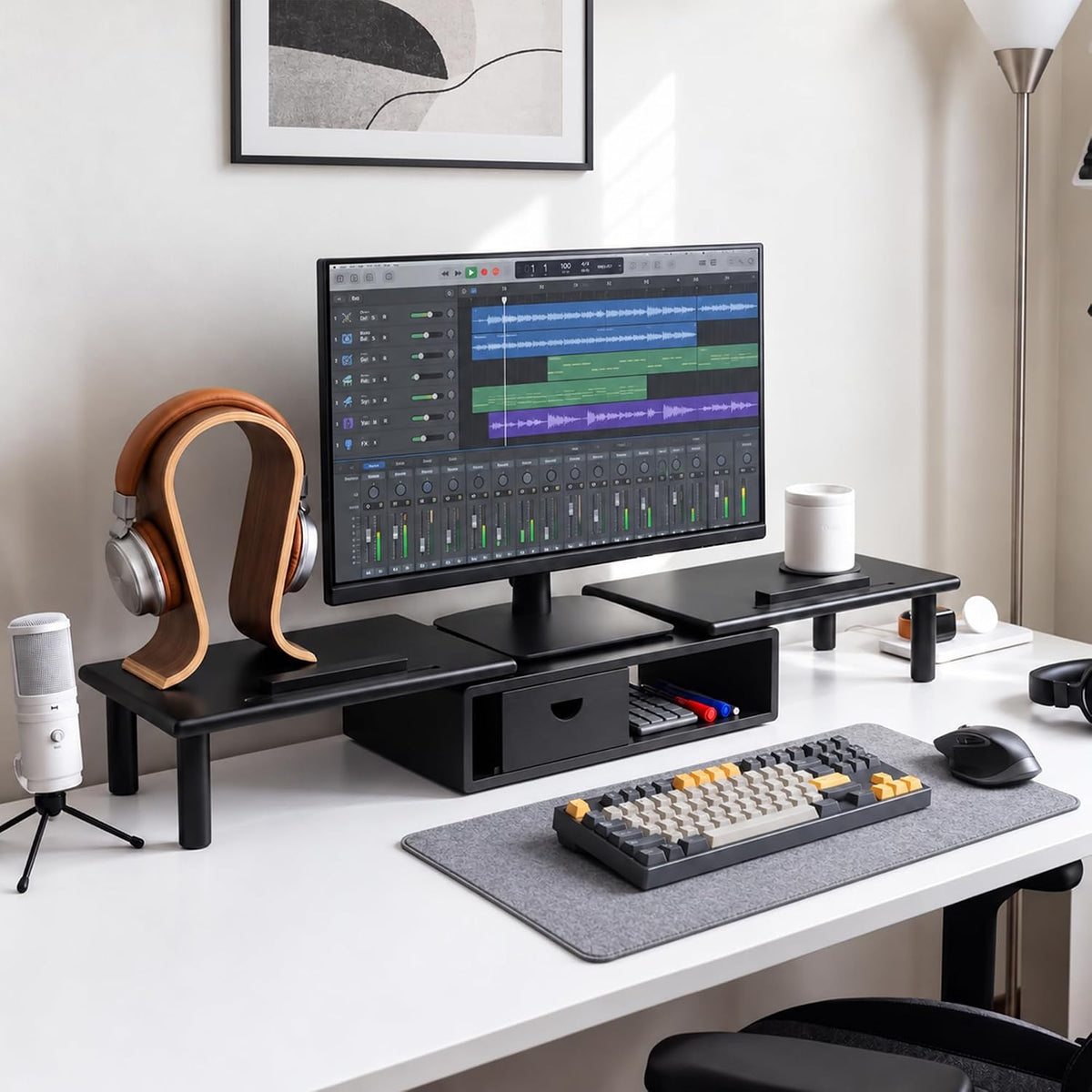 Dual Monitor Stand Riser with Drawer for Desk Laptop