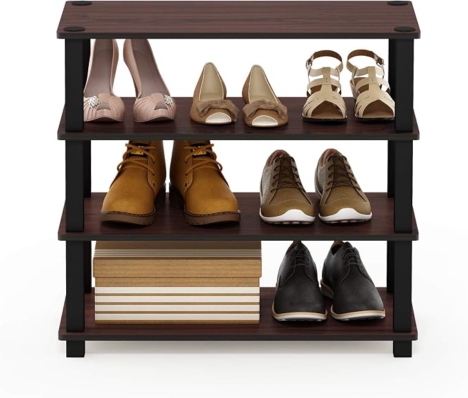 Furinno Turn-S-Tube 4-Tier Shoe Rack, Dark Cherry/Black - Image 4