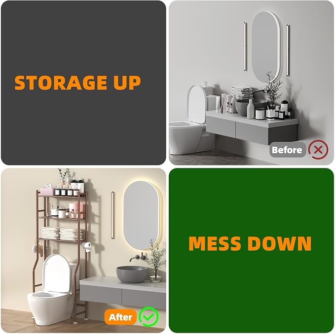 3-Tier Over The Toilet Storage, Space Saver Metal Bathroom Shelves, - Image 7