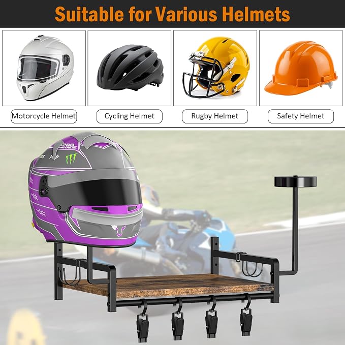 OYEAL Motorcycle Helmet Holder Wall Mount, Rustic Helmet Display Rack - Image 2