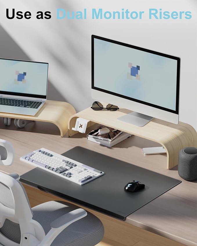 Solid Wood Dual Monitor Stand Riser 2 Tier, 24.1 Inch Desktop Organizer - Image 2