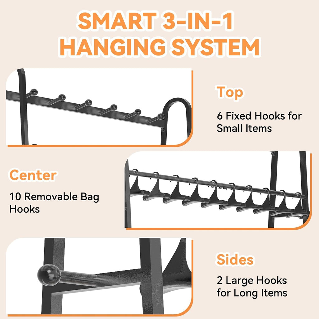 Purse Organizer for Closet, Purse Rack - Tall Purse Shelf with 8 Hooks