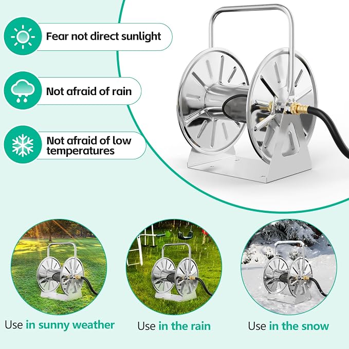 SPECILITE Stainless Steel Garden Hose Reel, Portable Outdoor Metal Wall - Image 3