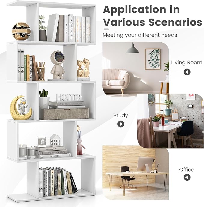 5-Tier Geometric Bookcase Set of 2, 62.5” Freestanding Room Divider Bookshelf - Image 8