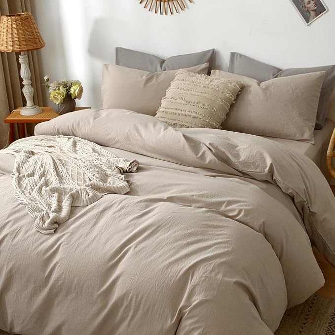 MooMee Bedding Pillowcases Pack of 2 100% Washed Cotton Linen Like Textured - Image 5
