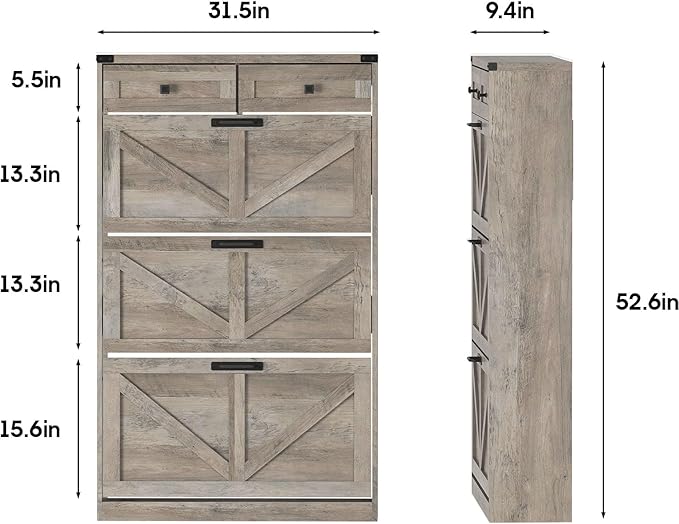 Shoe Cabinet with 3 Flip Drawers & 2 Drawers, Freestanding Shoe Storage Cabinet - Image 2