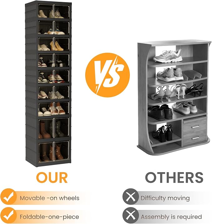 Foldable Shoe Organizer Storage Box Set of 2, Portable Extra Large Folding Shoe - Image 6