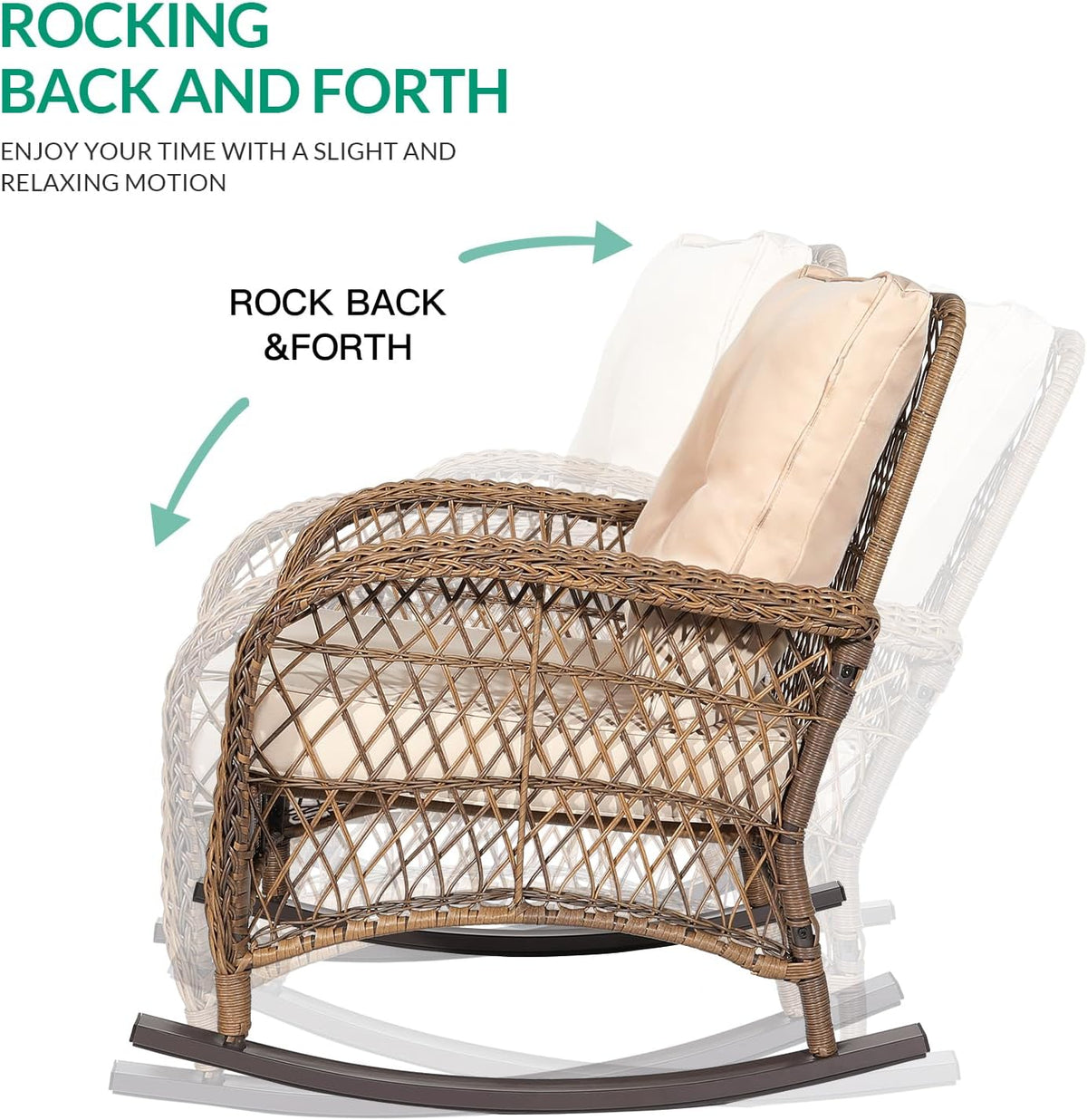 Outdoor Wicker Rocking Chair, Patio Rattan Rocker Chair with Cushions