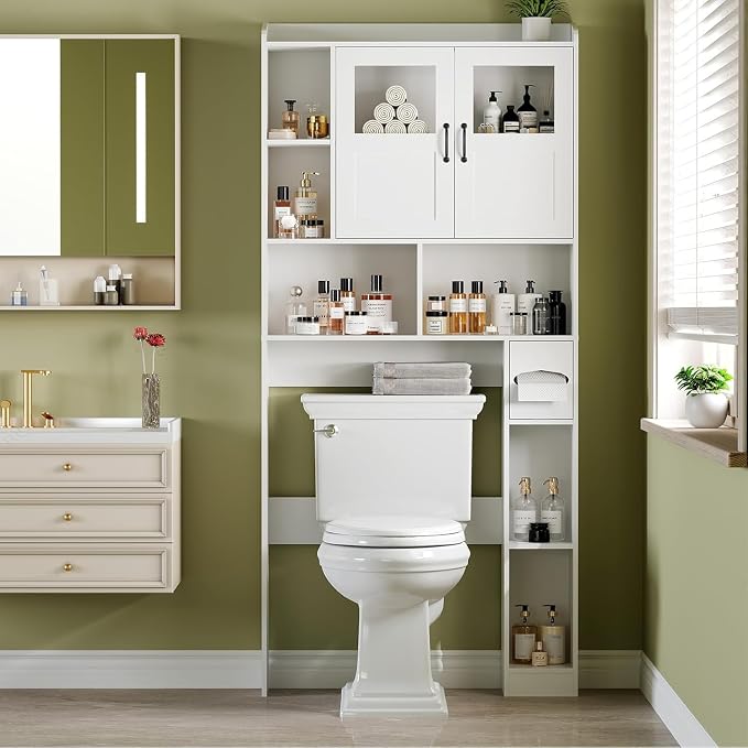 Over Toilet Storage Cabinet, 67 Inch Wall Mounted Tall Cabinet, Freestanding - Image 7