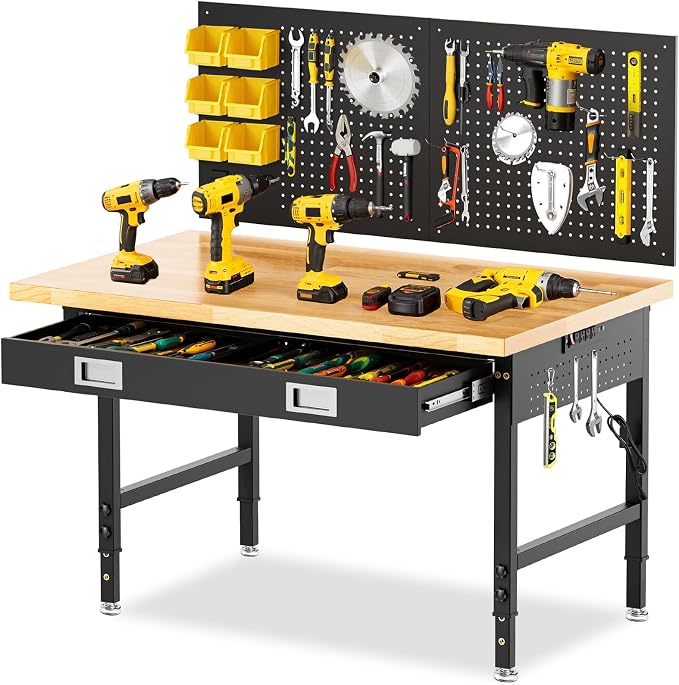 48" Workbench with Drawers, Adjustable Height Work Bench 2000 LBS Heavy-Duty by MUWOOD