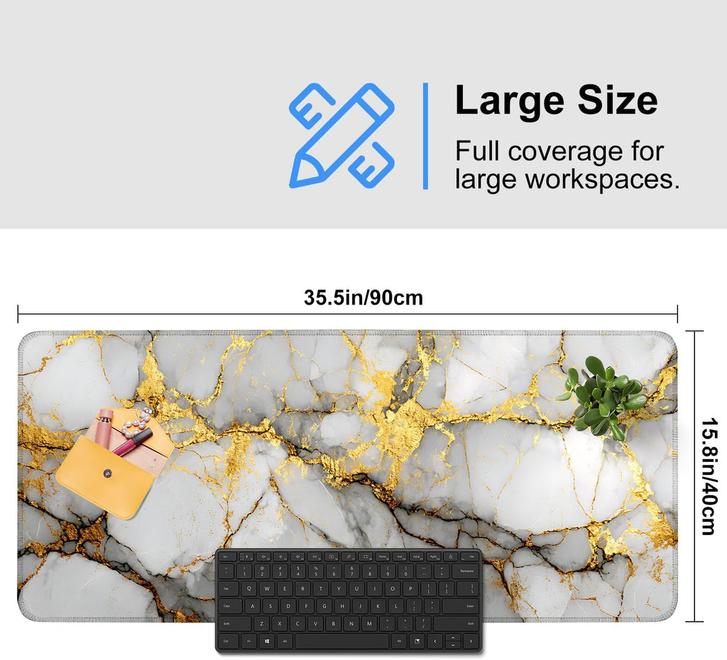 White Marble Mouse Pad – Large Extended Desk Mat 35.43 x 15.75 in