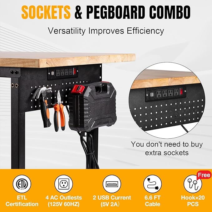 Height Adjustable Workbench 60”×22” Heavy Duty Work Table 2000 LBS Load - Image 3