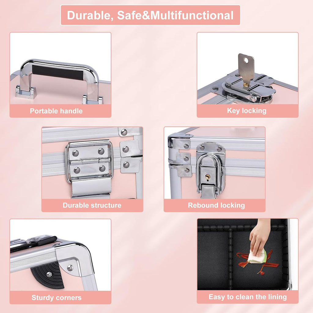 Makeup Box with Led Mirror,Travel Train Hard Case with Rechargeable