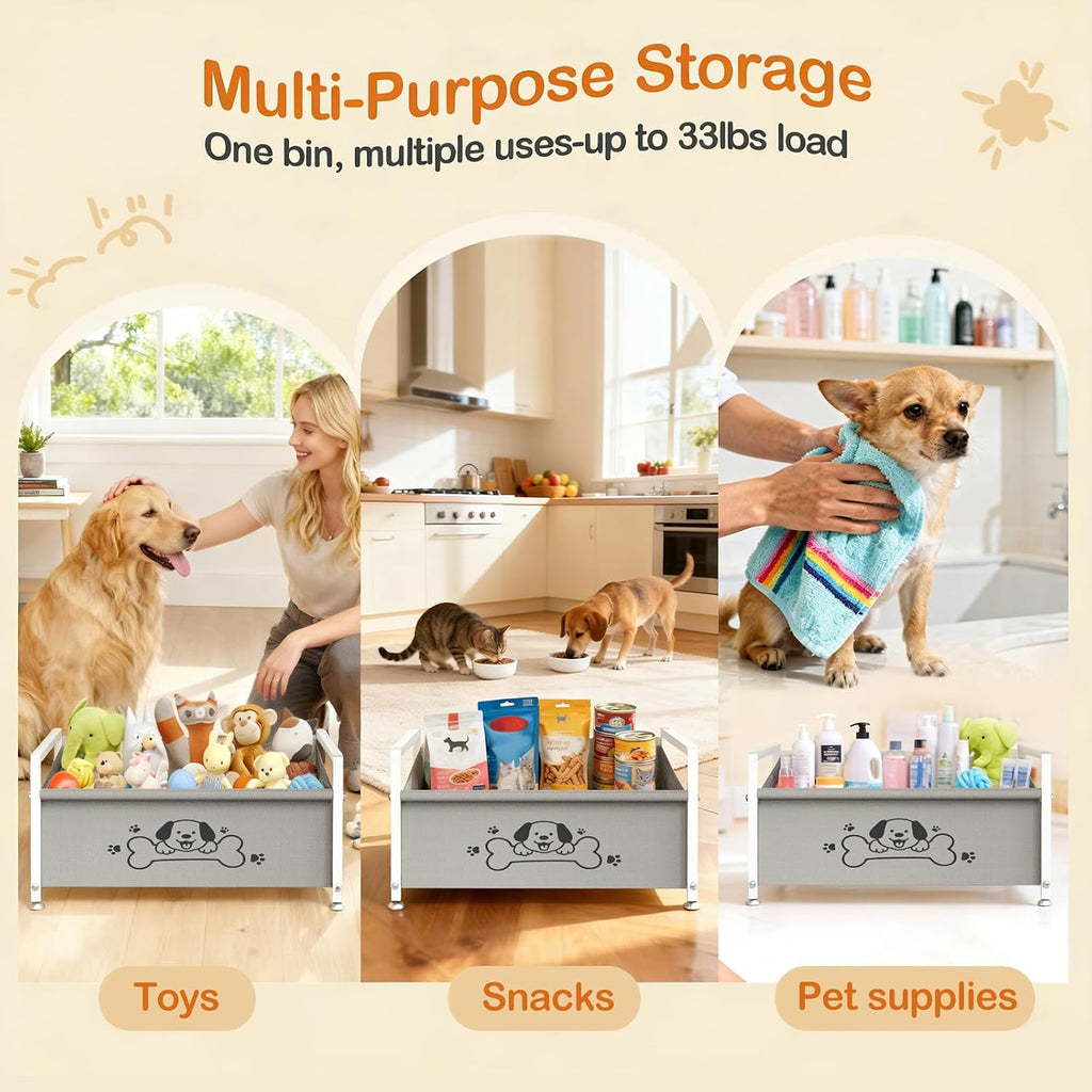 Dog Toy Box for Storage, Metal Frame Oxford Fabric Pet Toy Organizer
