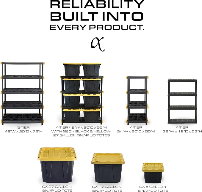 CX Black & Yellow, 4-Tier Heavy Duty Plastic Storage Shelving Unit, 200lbs/shelf - Image 9
